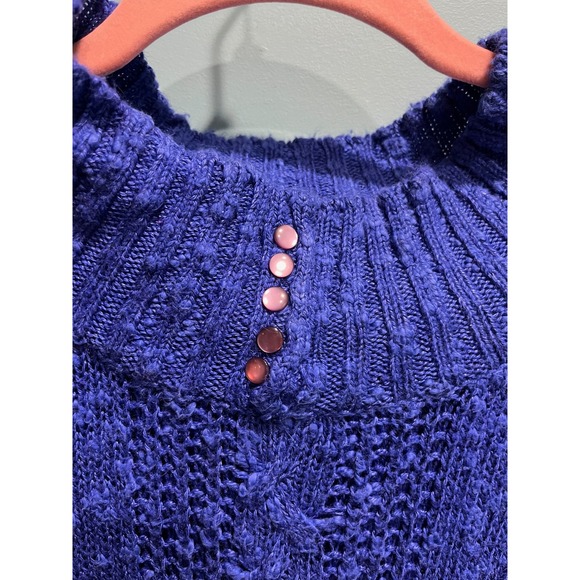 James St John Women Blue Knit Mock Neck Short‎ Sleeve Sweater Top M - Picture 3 of 4